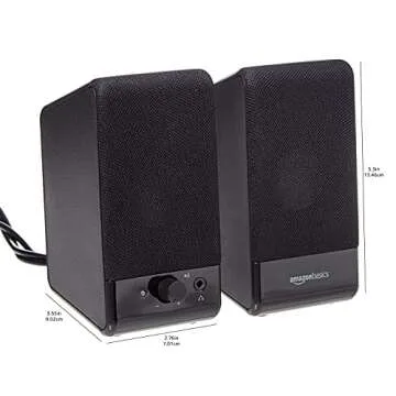 Amazon Basics USB-Powered Computer Speakers for Desktop or Laptop PC with Volume Control, Plug-N-Play, Black