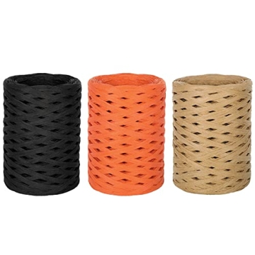 Whaline 984Ft Halloween Raffia Ribbon - Black, Orange & More for DIY Gifts & Decor