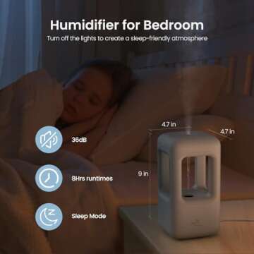Humidifiers for Bedroom, Small Cool Mist Ultrasonic Air Humidifier Quiet for Indoor Plant Baby Nursery Adults Kids Large Room Home Office Desk, Mini Cute Anti Gravity Water Drop, Easy to Clean