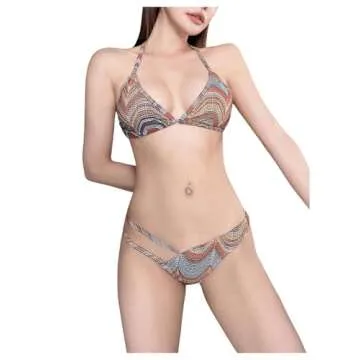 SHENHE Women's 2 Piece Striped Triangle Bikini Sets High Cut Halter Swimsuit Bathing Suit Multicolor S