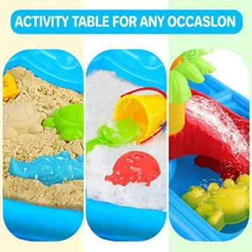 deAO Sand Water Table Toy Sensory Table 4 in 1 Outdoor Sand and Water Play Table Summer Beach Toys Table Activity Sand Water Toys Backyard Outdoor Toys for Toddlers Kids Boys Girls