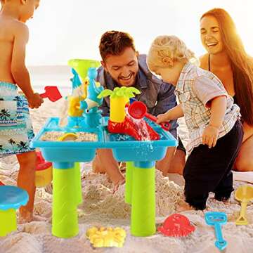 deAO Sand Water Table Toy Sensory Table 4 in 1 Outdoor Sand and Water Play Table Summer Beach Toys Table Activity Sand Water Toys Backyard Outdoor Toys for Toddlers Kids Boys Girls