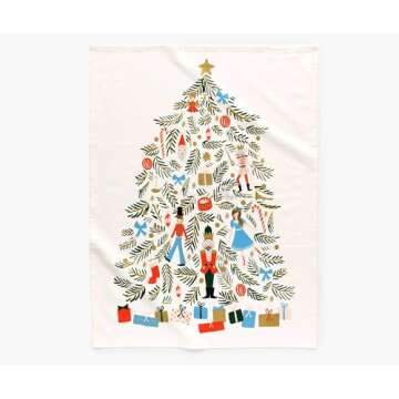 RIFLE PAPER CO. Christmas Tree Tea Towel, 28" L x 21" W, Introduce Holiday Spirit into your Kitchen with Vibrant Screen Printed Festive Towels, Added Loop, Made from Cotton