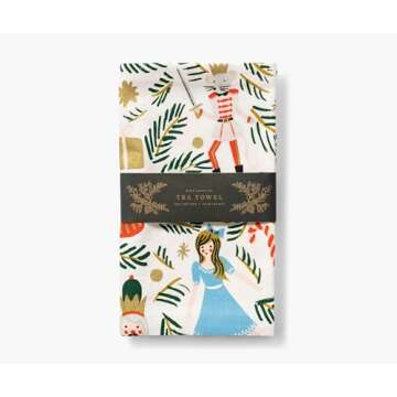 RIFLE PAPER CO. Christmas Tree Tea Towel, 28" L x 21" W, Introduce Holiday Spirit into your Kitchen with Vibrant Screen Printed Festive Towels, Added Loop, Made from Cotton