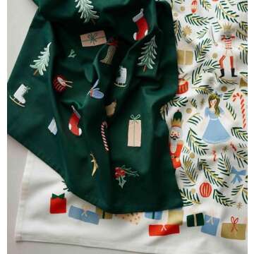 RIFLE PAPER CO. Christmas Tree Tea Towel, 28" L x 21" W, Introduce Holiday Spirit into your Kitchen with Vibrant Screen Printed Festive Towels, Added Loop, Made from Cotton