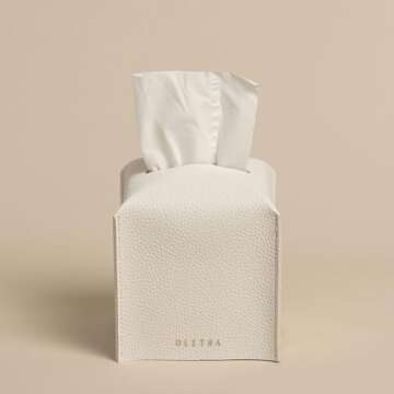 OLETHA Square Tissue Box Cover - Aesthetic Desk Decor for Room, Home & Office - Tissues Cube Boxes Holder - White