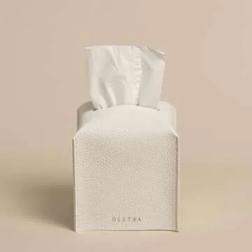 OLETHA Square Tissue Box Cover - Aesthetic Desk Decor for Room, Home & Office - Tissues Cube Boxes Holder - White