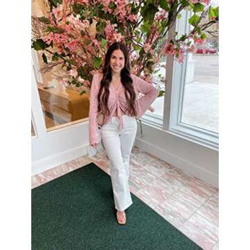 FERBIA Women Crochet Top Beach Cloth Drawstring Shirt Cover Up Oversized Sexy Beachwear Lace Up Tee Poncho Pink