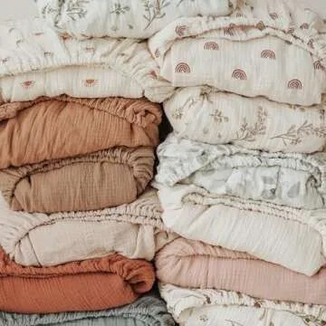 Konssy Muslin Crib Sheets for Girl Boy, 2 PCS Soft and Breathable Cotton Baby Sheets for Standard Crib Mattress, 52"x 28" (Pink, Cream)