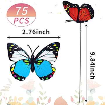 75pcs Garden Butterfly Stakes,11.5 Inch Waterproof Butterfly Garden Decor for Outdoor Indoor,3D Colo...