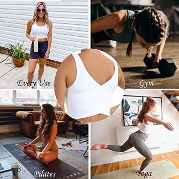 MATHACINO Longline Sports Bras for Women, V-Neck Workout Padded Sports Yoga Bra Aesthetic Sports BraTank Tops Crop Top White