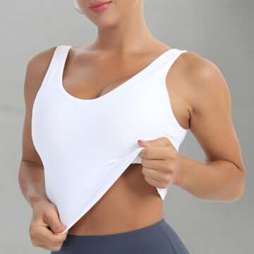 MATHACINO Longline Sports Bras for Women, V-Neck Workout Padded Sports Yoga Bra Aesthetic Sports BraTank Tops Crop Top White