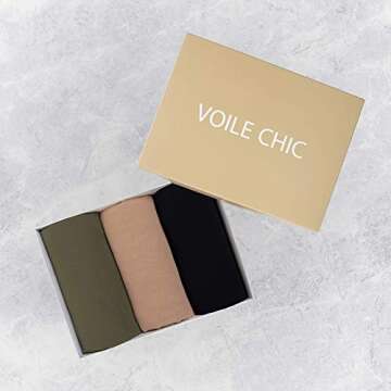 Voile Chic Hijab Luxury Chiffon Wrap Head Scarf Gift Set - Natural (3 Luxury Chiffon Scarf Wraps)