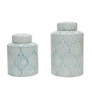 Blue & White Decorative Ginger Jar with Lid