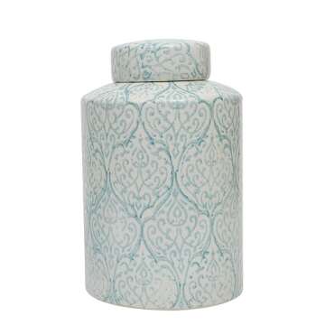 Blue & White Decorative Ginger Jar with Lid