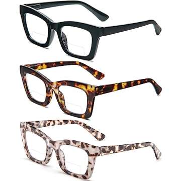 REAVEE 3 Pack Bifocal Reading Glasses for Women, Multifocal Oprah Style Trendy Cute Square Readers w...