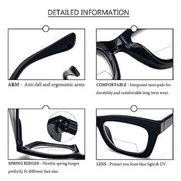 REAVEE 3 Pack Bifocal Reading Glasses for Women, Multifocal Oprah Style Trendy Cute Square Readers with Spring Hinge (Black/Leopard/Grey Leopard 1.5)