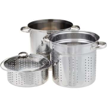 EXCELSTEEL 4 Piece 18/10 Stainless Steel Multi-Cookware Set With Encapsulated Base, 12 Qt