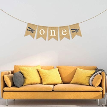 Jute Burlap Airplane Theme Birthday Banner for Boys