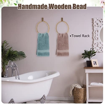 Sieral 2 Pieces Boho Towel Rack Rustic Handmade Wood Ring Wooden Hand Stand Wall Mounted Farmhouse Holder Decorative Decor for Bathroom Kitchen Wall, About 19 cm/ 7.48 inches