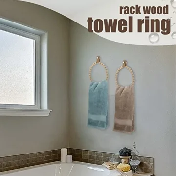 Sieral 2 Pieces Boho Towel Rack Rustic Handmade Wood Ring Wooden Hand Stand Wall Mounted Farmhouse Holder Decorative Decor for Bathroom Kitchen Wall, About 19 cm/ 7.48 inches