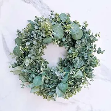 6' Faux Mixed Eucalyptus Leaves Garland Artificial Silver Dollar Eucalyptus with White Seeds in Gray Green for Farmhouse Wedding Backdrop Table Runner Centerpiece Mantel Indoor Outdoor Greenery Decor