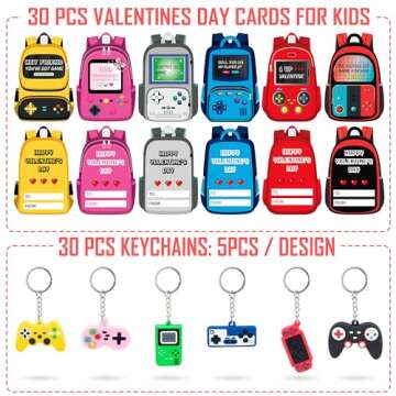 30 Pcs Valentines Day Cards Gifts for Kids Classroom, Keychain Valentines for Kids School Gift Excha...