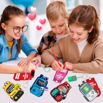 30 Pcs Kids Valentines Day Cards Gifts with Keychains