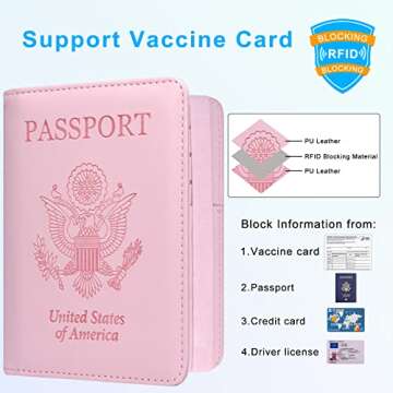 ACdream Passport and Vaccine Card Holder, RFID Blocking, Faux Leather, Bright Pink, Unisex