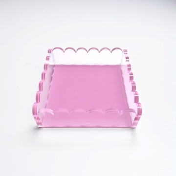 Stylish Pink Acrylic Scalloped Tray | 8x8 inches