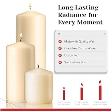 Ivory Pillar Candles Set of 3 - Dripless & Decorative