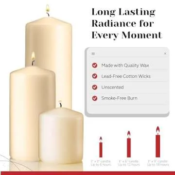 Ivory Pillar Candles Set of 3 - Dripless & Decorative