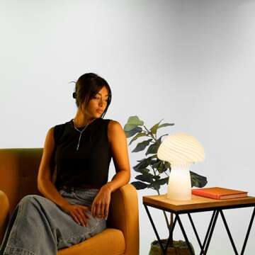 Ozarke Mushroom Table Lamp - Portable LED Small Bedside Energy Saving Night Light for Living Room, Bedroom & Home Décor (Warm 3000K)