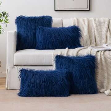 MIULEE Pack of 2 Decorative Faux Fur Throw Pillow Covers New Luxury Series Style Fluffy Pillow Case Cushion Cover for Sofa Bedroom Car Navy Blue 18 x 18 Inch