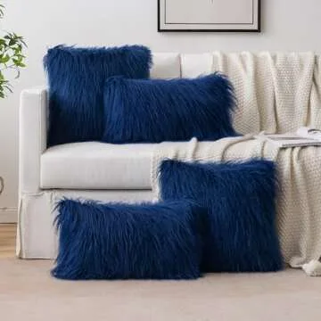 MIULEE Pack of 2 Decorative Faux Fur Throw Pillow Covers New Luxury Series Style Fluffy Pillow Case Cushion Cover for Sofa Bedroom Car Navy Blue 18 x 18 Inch