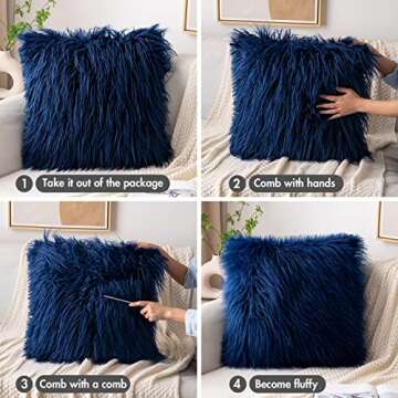 MIULEE Pack of 2 Decorative Faux Fur Throw Pillow Covers New Luxury Series Style Fluffy Pillow Case Cushion Cover for Sofa Bedroom Car Navy Blue 18 x 18 Inch