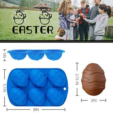 2 Pack Easter Egg Shaped Silicone Cake Mold 6-Cavity Chocolate Cook Trays for DIY Candy Chocolate Je...