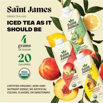 Saint James Iced Tea - Organic Green Tea - Non GMO, Gluten Free, Low Calorie & Low Sugar - Original ...