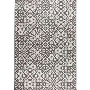 Nicole Miller New York Patio Country Danica Transitional Geometric Indoor/Outdoor Area Rug, Black/Gr...