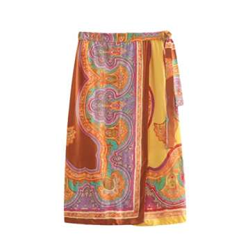 Tribal Ethnic Print Skirt Summer Wrap Scarf Tie High Waist Asymmetric Sarong Skirt Flower Color Holi...