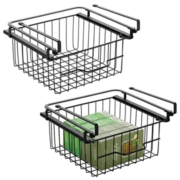 mDesign Compact Hanging Pullout Drawer Basket - Sliding Under Shelf Storage Organizer - Metal Wire -...