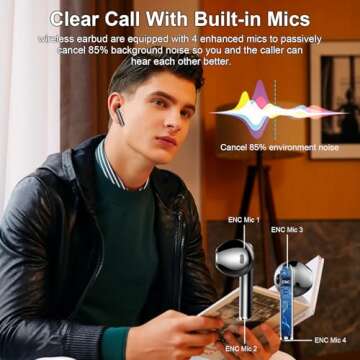 Wireless Earbuds, Bluetooth Headphones 5.3 Stereo Bass Ear buds with ENC Noise Cancelling Mics, 40H Playtime Bluetooth Earbuds with LED Display, IP7 Waterproof in Ear Earphones for Android iOS, Black