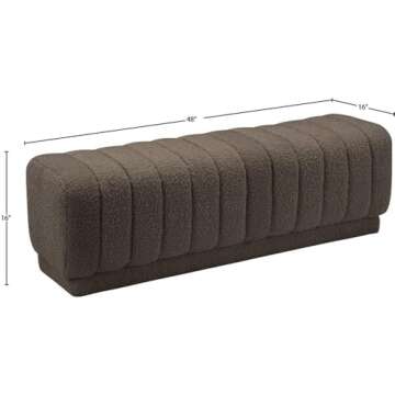 Meridian Furniture 150Brown Heathrow Collection Modern | Contemporary Ottoman/Bench with Rich Brown Boucle Fabric and Deep Channel Tufting, 52" W x 16" D x 16" H, Brown