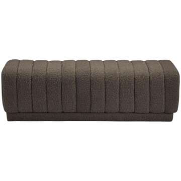 Meridian Furniture 150Brown Heathrow Collection Modern | Contemporary Ottoman/Bench with Rich Brown Boucle Fabric and Deep Channel Tufting, 52" W x 16" D x 16" H, Brown