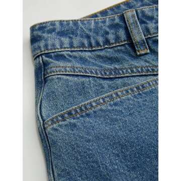 CIDER Women’s Baggy Jeans Straight Wide Leg High Waisted Fold Hem Denim Pants with Pockets: Indigo, S