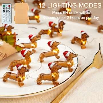 BOHON Dachshund Christmas Lights 10ft 30 LEDs Weiner Dog Christmas Decorations Fairy String Lights Battery Operated Dachshund Gift for Indoor Party Tree Puppy Pet Themed Ornament with Remote