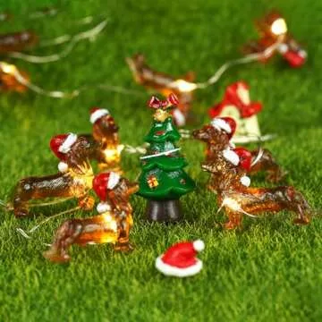 BOHON Dachshund Christmas Lights 10ft 30 LEDs Weiner Dog Christmas Decorations Fairy String Lights Battery Operated Dachshund Gift for Indoor Party Tree Puppy Pet Themed Ornament with Remote