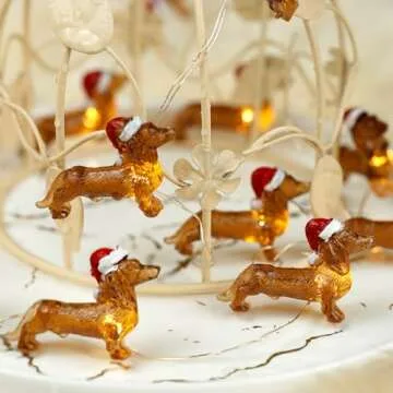 BOHON Dachshund Christmas Lights 10ft 30 LEDs Weiner Dog Christmas Decorations Fairy String Lights Battery Operated Dachshund Gift for Indoor Party Tree Puppy Pet Themed Ornament with Remote