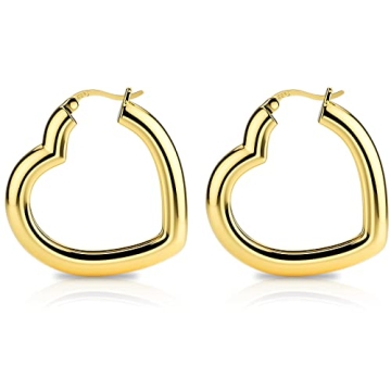 Gold Heart Hoop Earrings Lightweight Hypoallergenic Chic Design