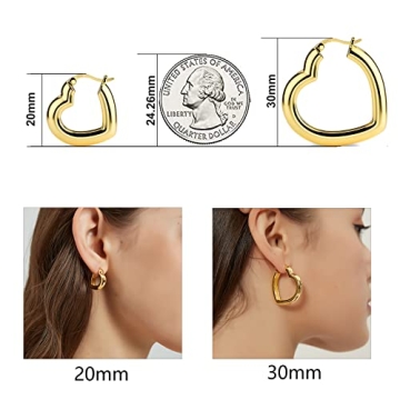 Gold Heart Hoop Earrings Lightweight Hypoallergenic Chic Design